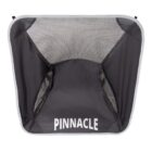 Black fabric portable chair with mesh sides and PINNACLE printed at the bottom center.