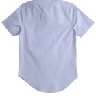 Light blue short-sleeve button-up shirt shown from the back on a white background.