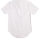 Back view of a plain white short-sleeve button-up shirt on a white background.