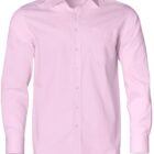 Light pink long-sleeve button-up shirt with a collar and chest pocket.