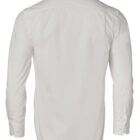 Back view of a plain white long-sleeve button-up shirt.