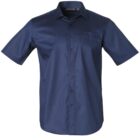 Navy blue short-sleeve button-up shirt with a chest pocket.