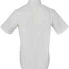 Back view of a plain white short-sleeve button-up shirt.