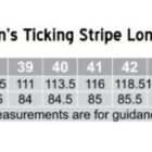 Size chart for M7200L mens striped shirt showing chest and body length measurements.