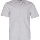 Light gray short-sleeve button-up shirt with subtle vertical pinstripes.