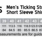 Size chart for M7200S mens short sleeve shirt, showing chest and body length measurements.
