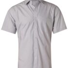 Light gray short-sleeve button-up shirt with a collar and chest pocket.