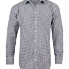 Black and white checkered long-sleeve button-up shirt.
