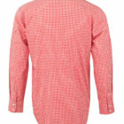 Back view of a long-sleeve red and white checkered shirt.