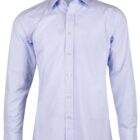 Light blue long-sleeve button-up dress shirt with a collar and chest pocket.