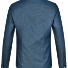 A long-sleeve blue button-up shirt shown from the back.