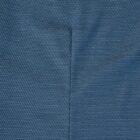 Close-up of blue fabric with a visible seam running vertically through the center.