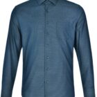Blue long-sleeve button-up shirt with a chest pocket, displayed on a white background.