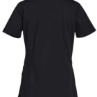 Black short-sleeve shirt shown from the back against a white background.