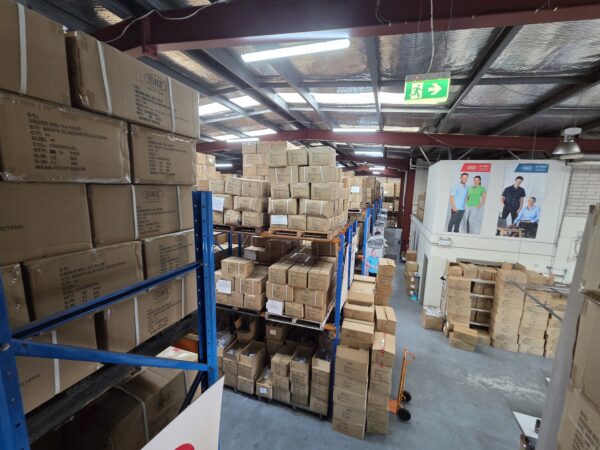 Warehouse with stacked boxes