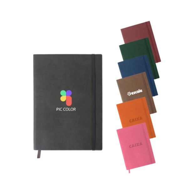 Classic B5 PU Cover Notebook with elastic band, custom logo, and assorted colors.