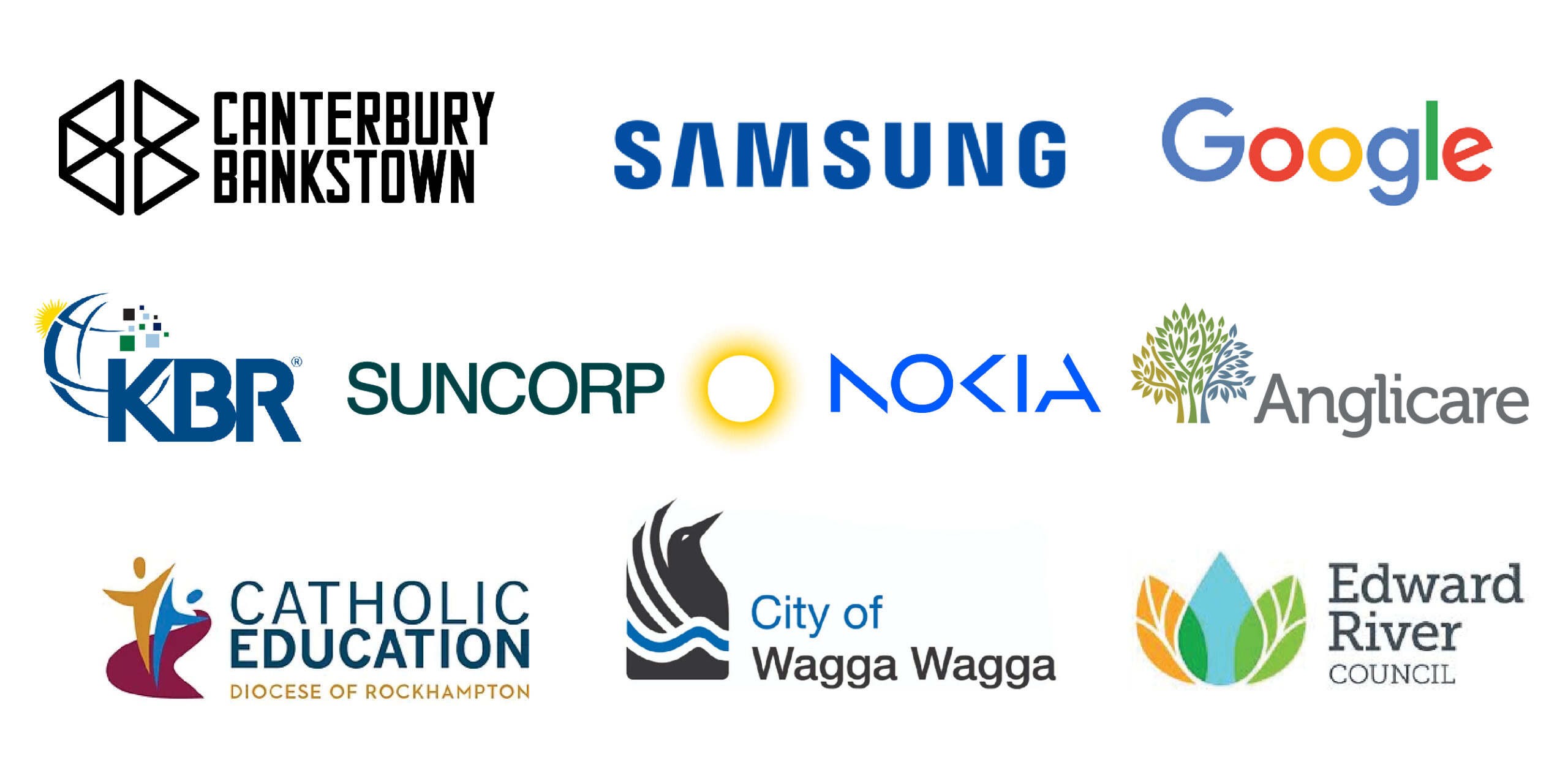 A collection of logos from companies and promotional products Canberra on a white background.