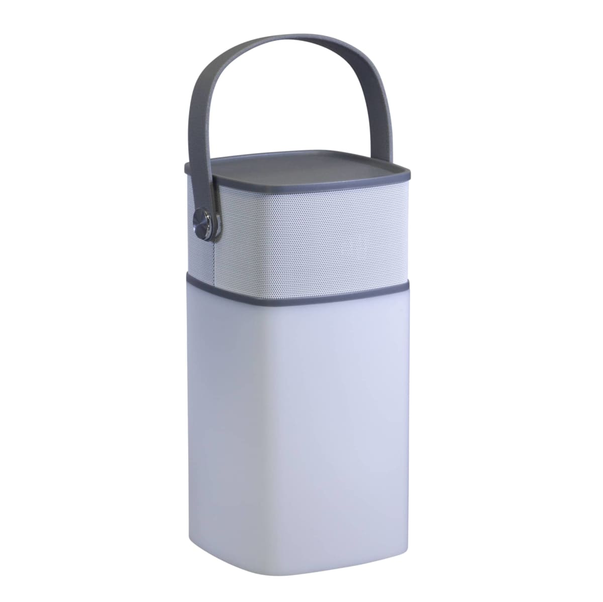White I-Camp Camping Lantern with black handle and modern design, great for adventures.