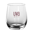 Bellini Stemless Glass Cup 345ml with UVA WINES logo printed on the front.