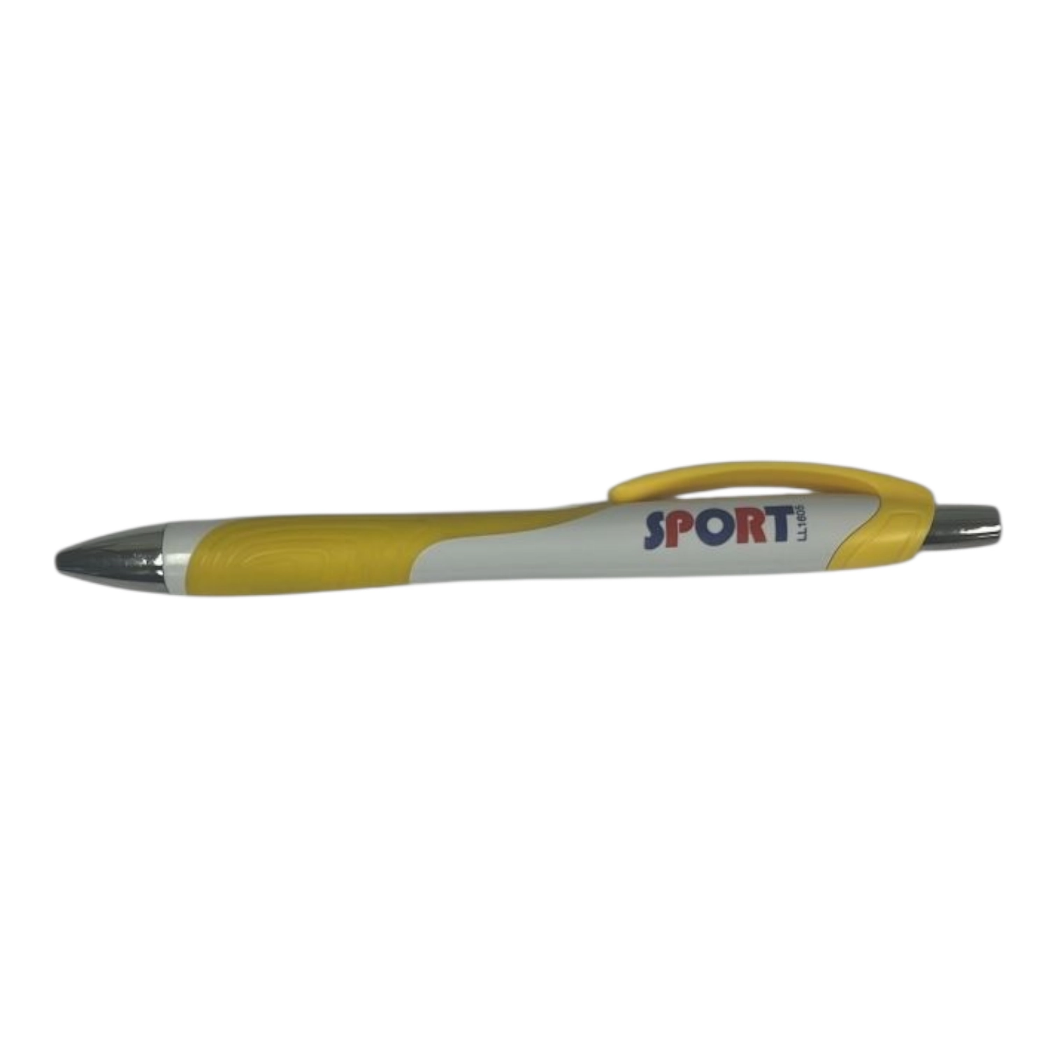 Yellow and white pen with SPORT on the side, perfect for tradeshow giveaways.