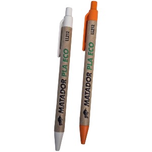 Two eco-friendly pens, ideal as Best Pens for Branding 2025, with white and orange accents.