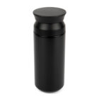 Black Hampers cylindrical travel mug with flat lid, shown against a white background.