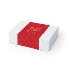 White gift box with red Merry Christmas band, perfect for The Business Graze Sets and treats.