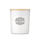 White candle jar with wooden lid, EXQUILUX GARDEN HOTEL logo, for The Business Graze Sets.