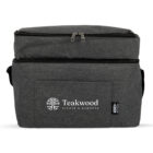 Gray insulated cooler bag from The Corporate Comfort Collection with Teakwood Estate & Gardens logo.