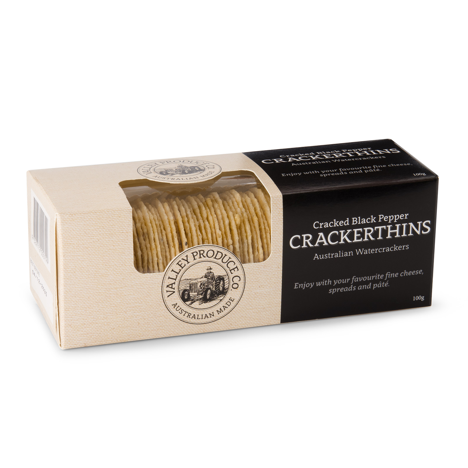 A 100g box of Cracked Black Pepper Crackerthins, perfect for The Partnership Graze Packs.