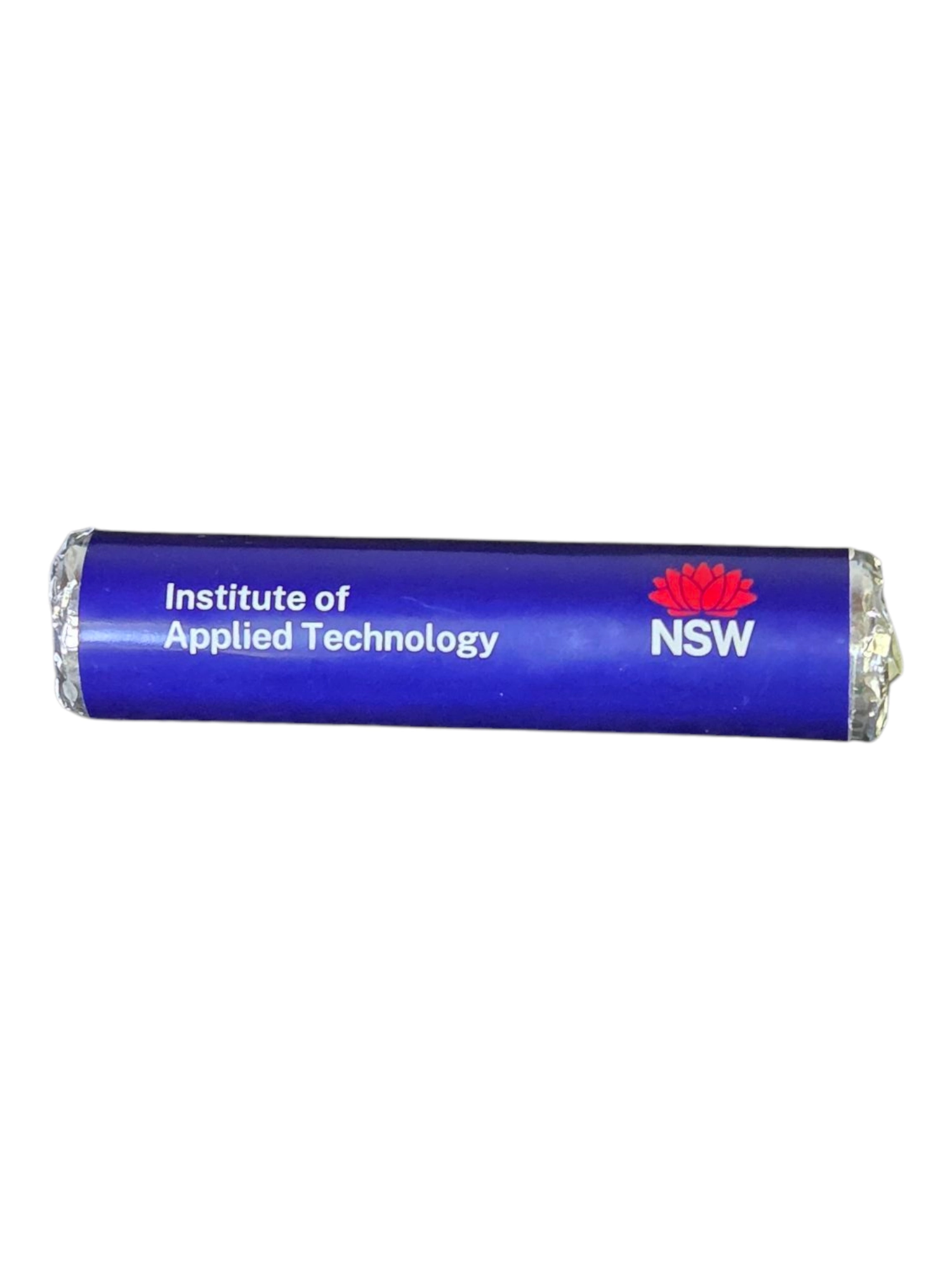 Blue-wrapped candy with recommendations from Institute of Applied Technology NSW on the wrapper.