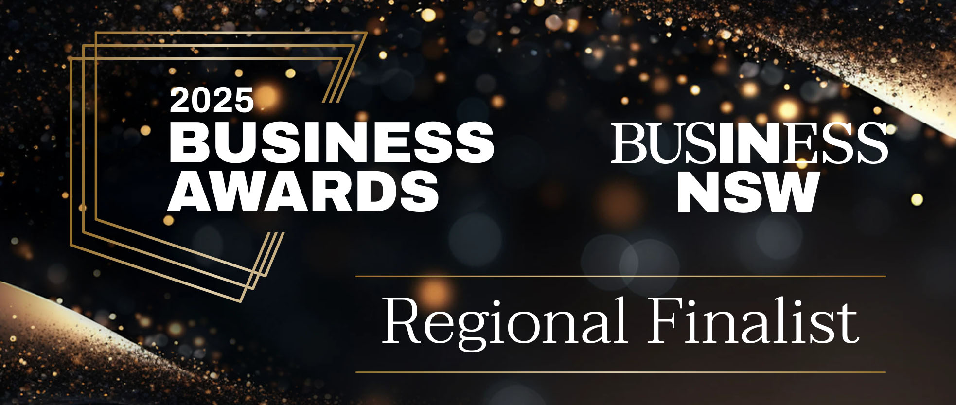 2025 Sydney and Western Sydney Business Awards graphic with Regional Finalist on a sparkly background.