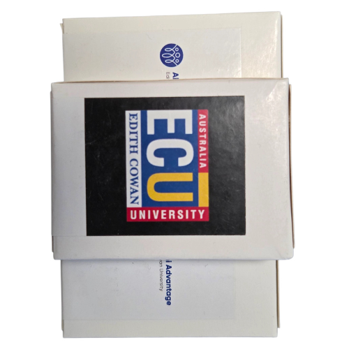 Two stacked white boxes, top box labeled ECU Edith Cowan University Australia, with Jelly Beans.