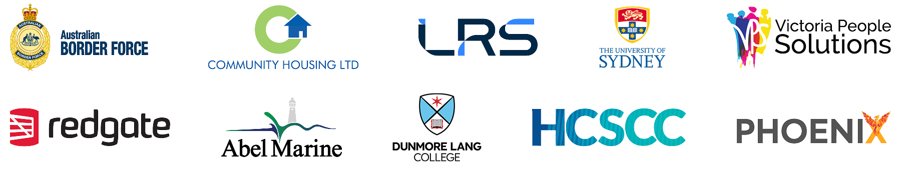 A grid of ten company and organization logos on a white background.