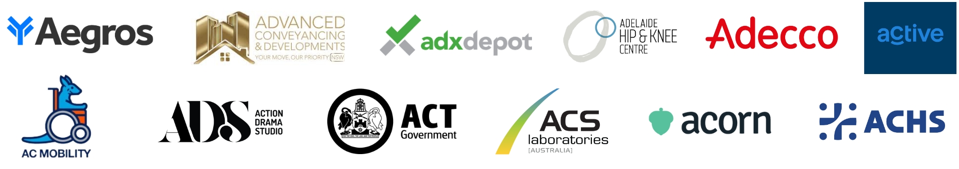 A row of various company logos, each with distinct colors and designs on a white background.