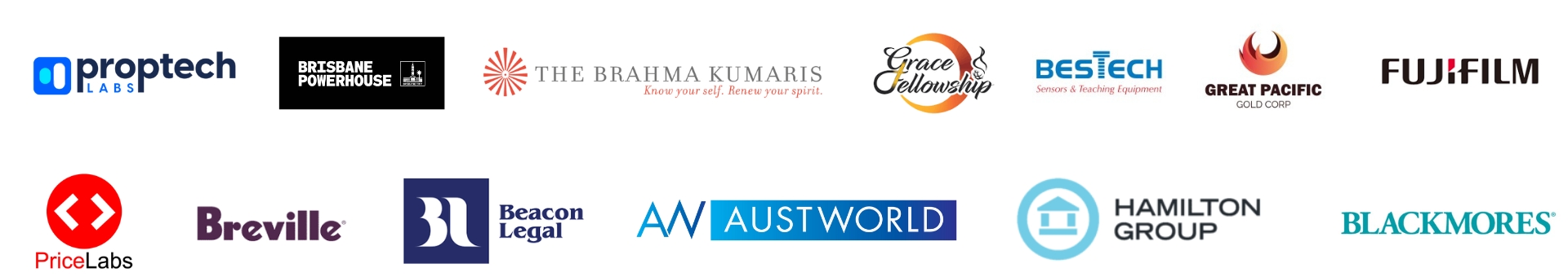 A row of various company logos displayed on a white background.