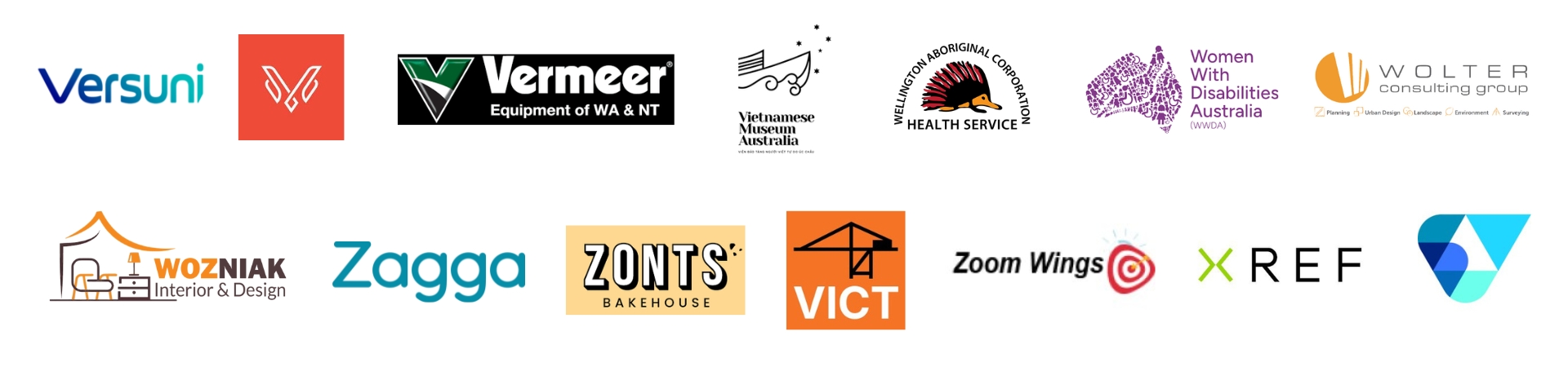 A row of assorted company logos displayed on a white background.