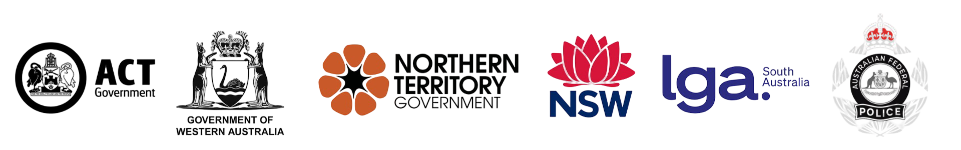 logos of government agencies ACT, Government of WA, Northern Territory Government, NSW, LGA South Australia, Australian Federal Police