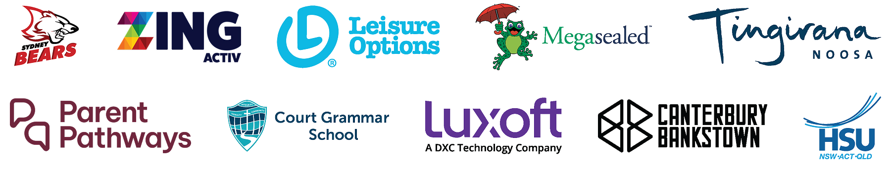 A row of assorted business and organization logos on a white background.