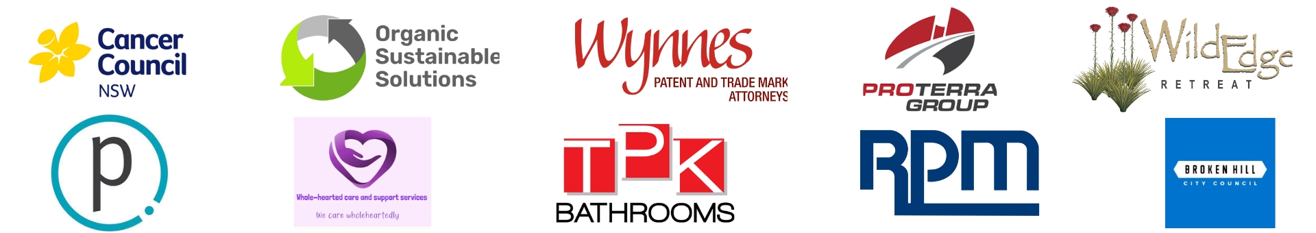A row of assorted business and organization logos in various colors and styles.