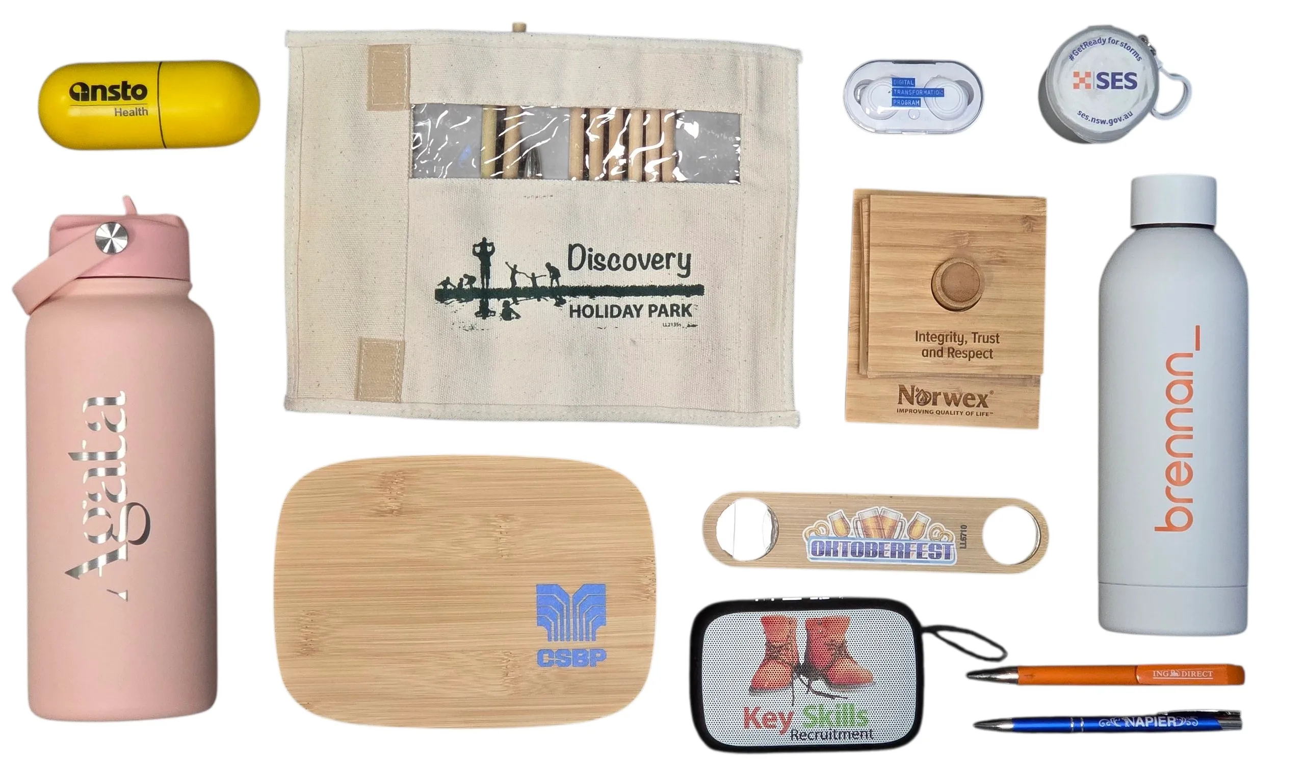 Assorted branded promotional items, perfect for user generated content and everyday use.