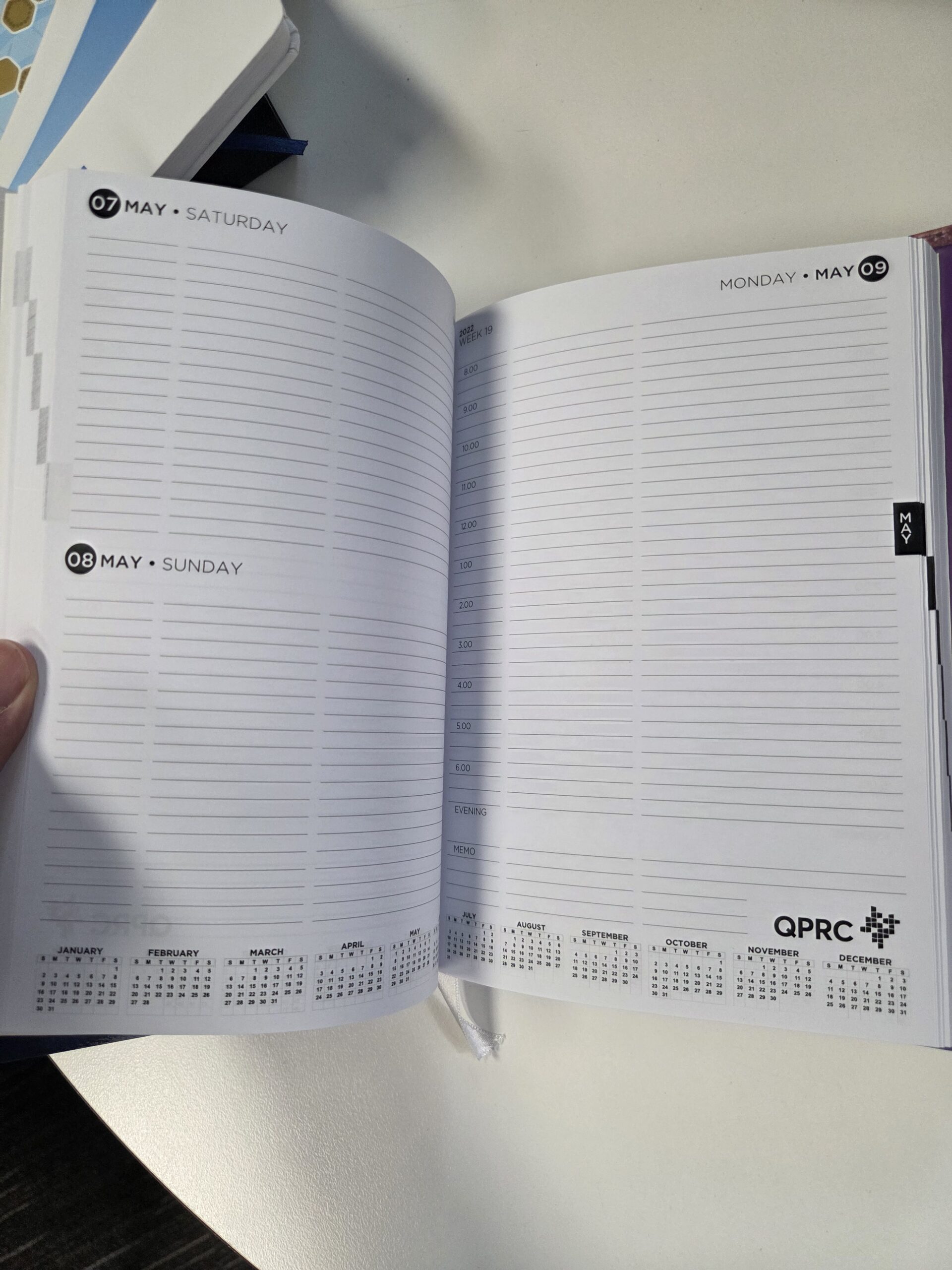 Open diary showing May 7-8, 2022 pages, perfect for your buying guide for diaries.