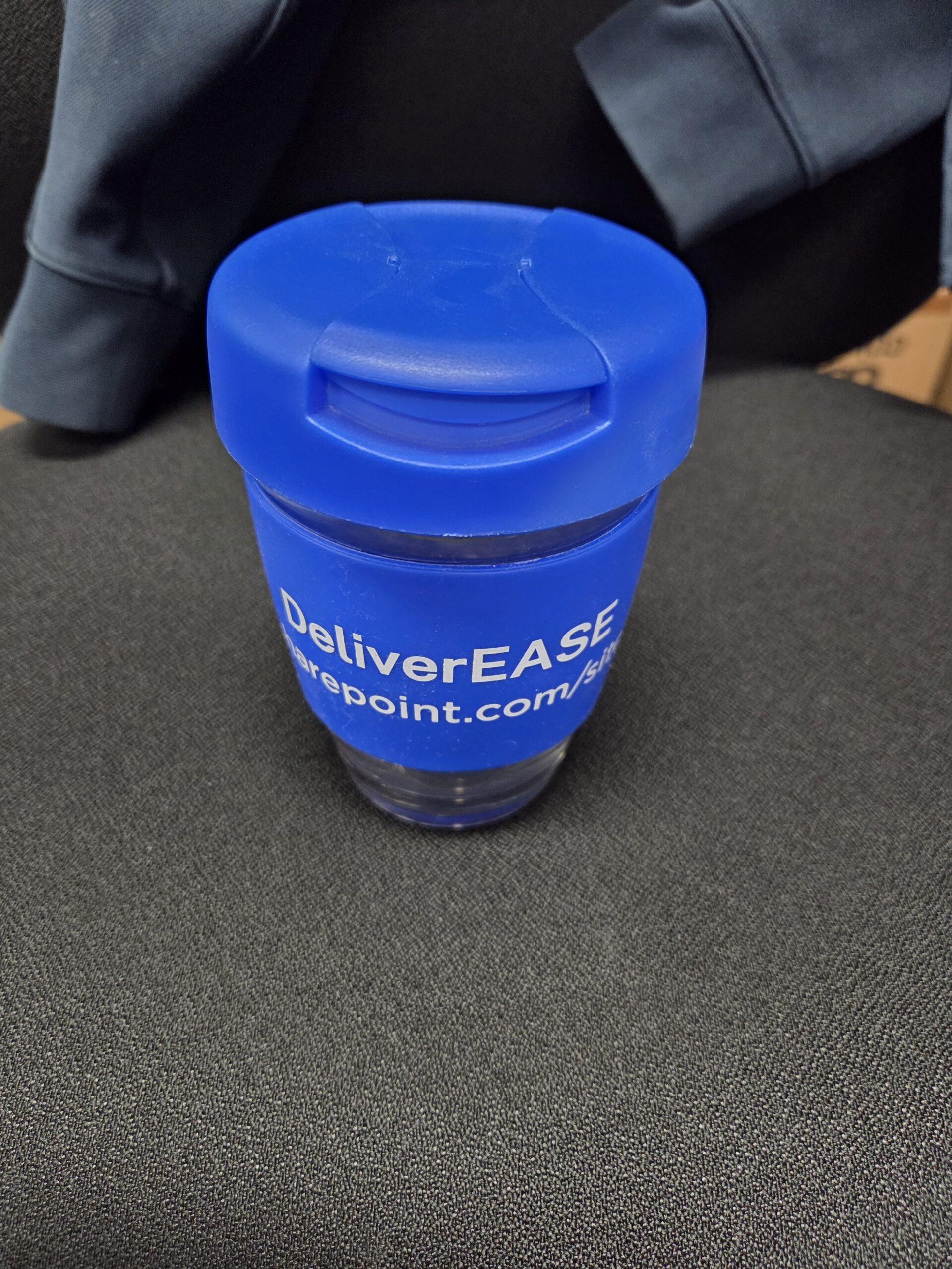 far view of the blue reusable cup