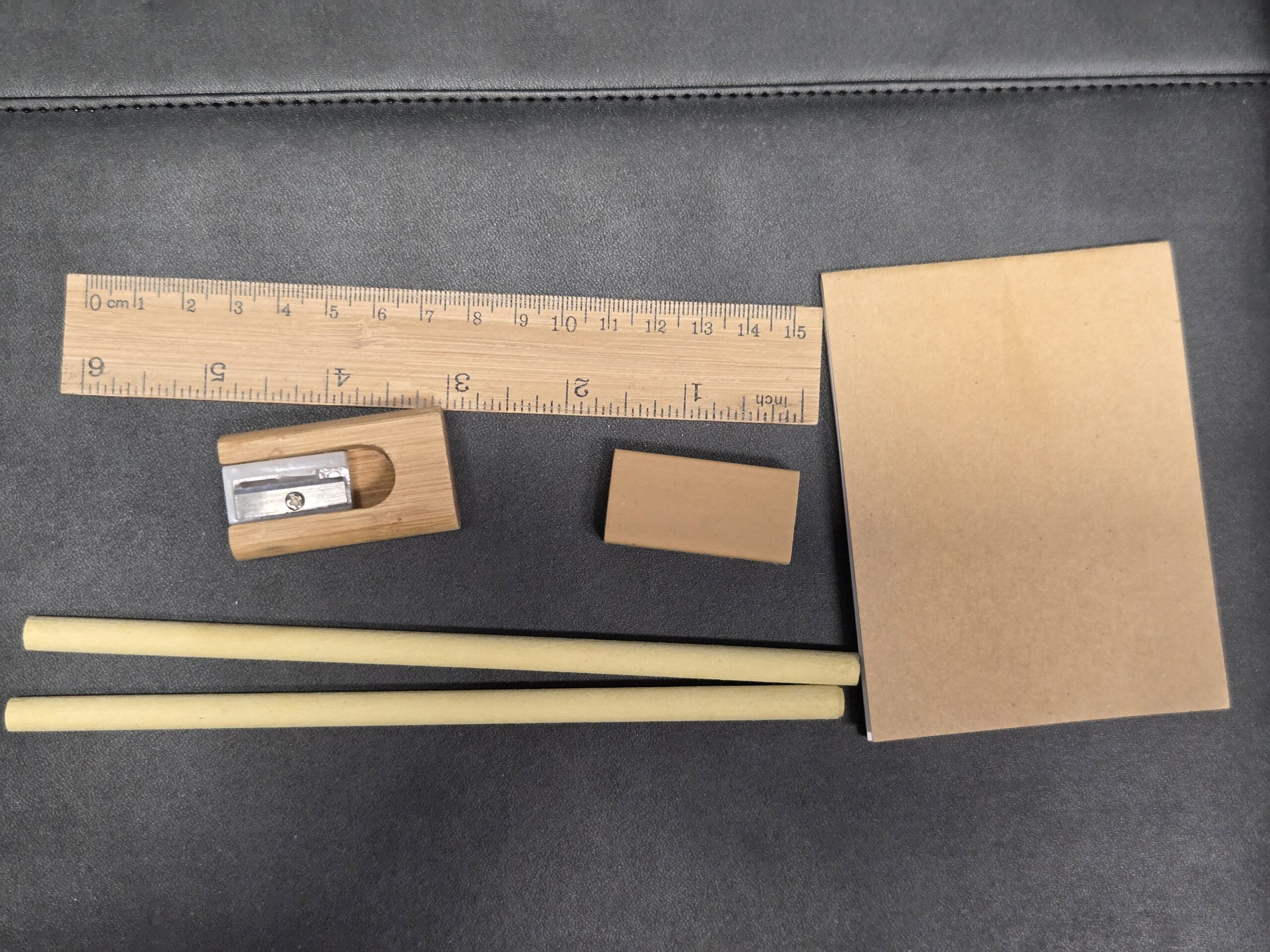 different eco friendly stationery items