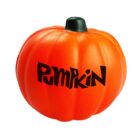 An orange Pumpkin Stressball labeled "Pumpkin Stressballs" in black stylized letters.
