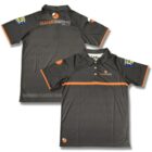 Two gray Men's Sublimated Polos with orange accents and Classic Quarters text front and back.
