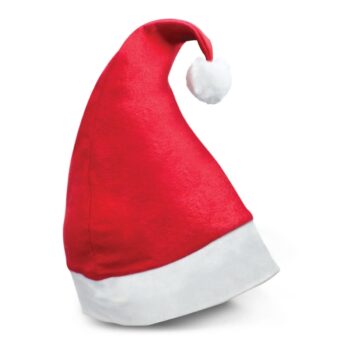 Red and white Santa Claus hat with Basin Energy flair, featuring a white pom-pom tip.