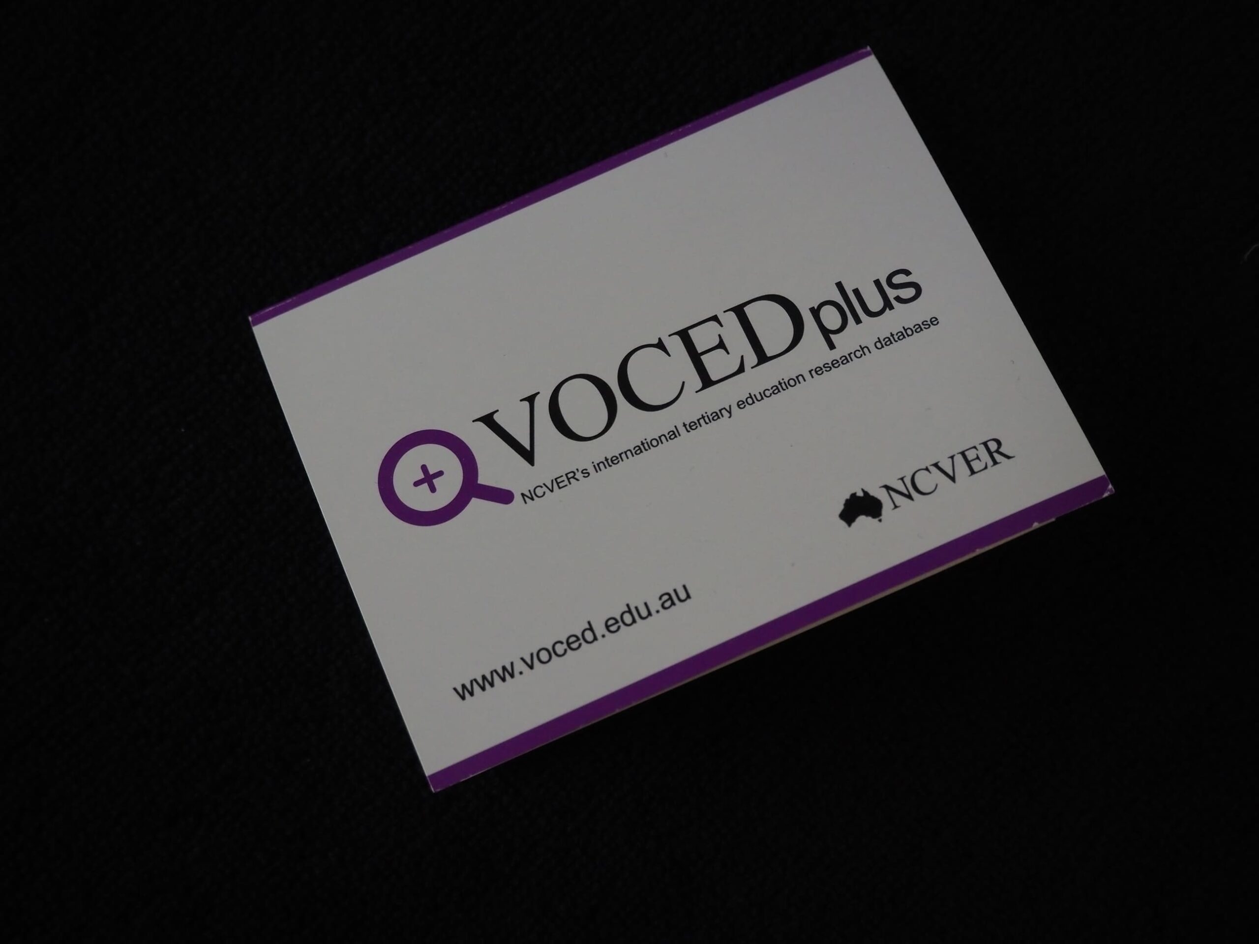 A VOCEdplus card with NCVER logo on a black background.