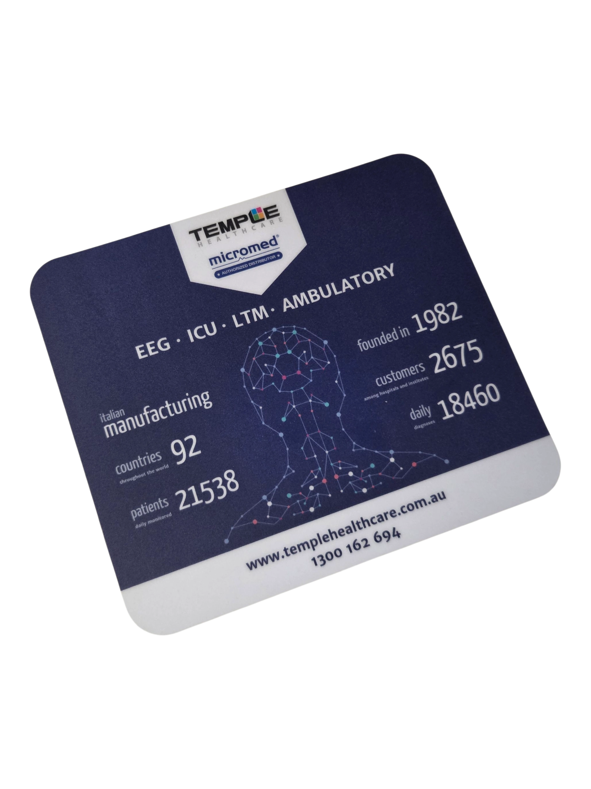 navy blue mousepad with temple healthcare logo and details