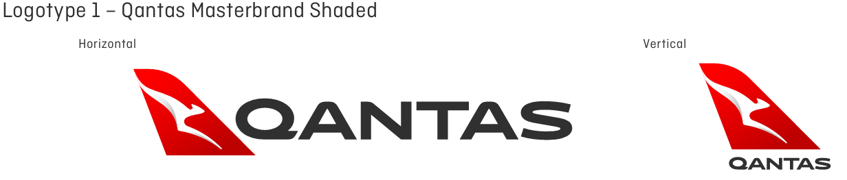 Qantas logo: red icon with white kangaroo, shown in horizontal and vertical layouts.